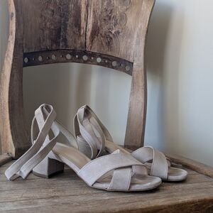 Blush Suede Ballet Tie Sandals